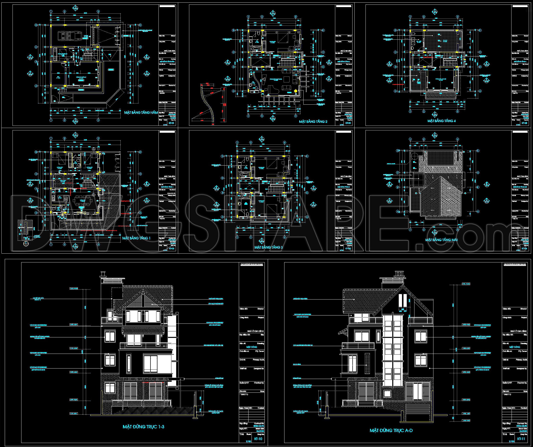 537. Modern European Villa 10 × 16 m – 4-Story House Plans DWG (2)