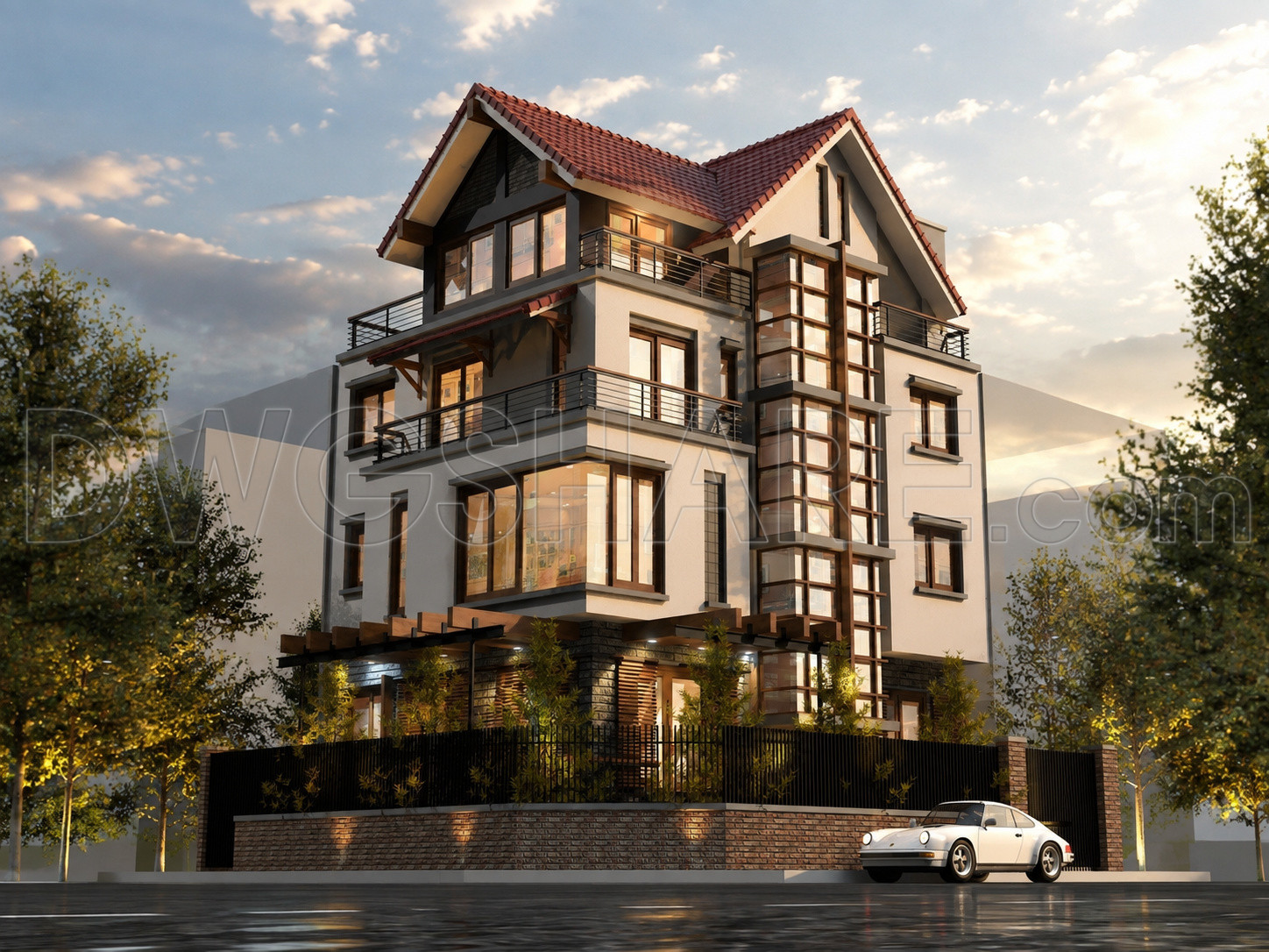 537. Modern European Villa 10 × 16 m – 4-Story House Plans DWG (3)