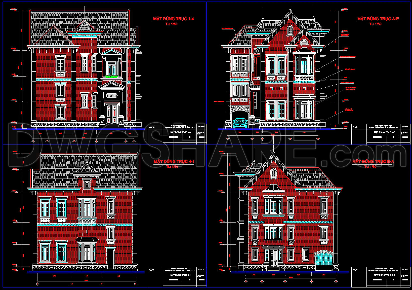 542. Neoclassical Villa 13 × 15 m – 3-Story House Plans DWG (2)