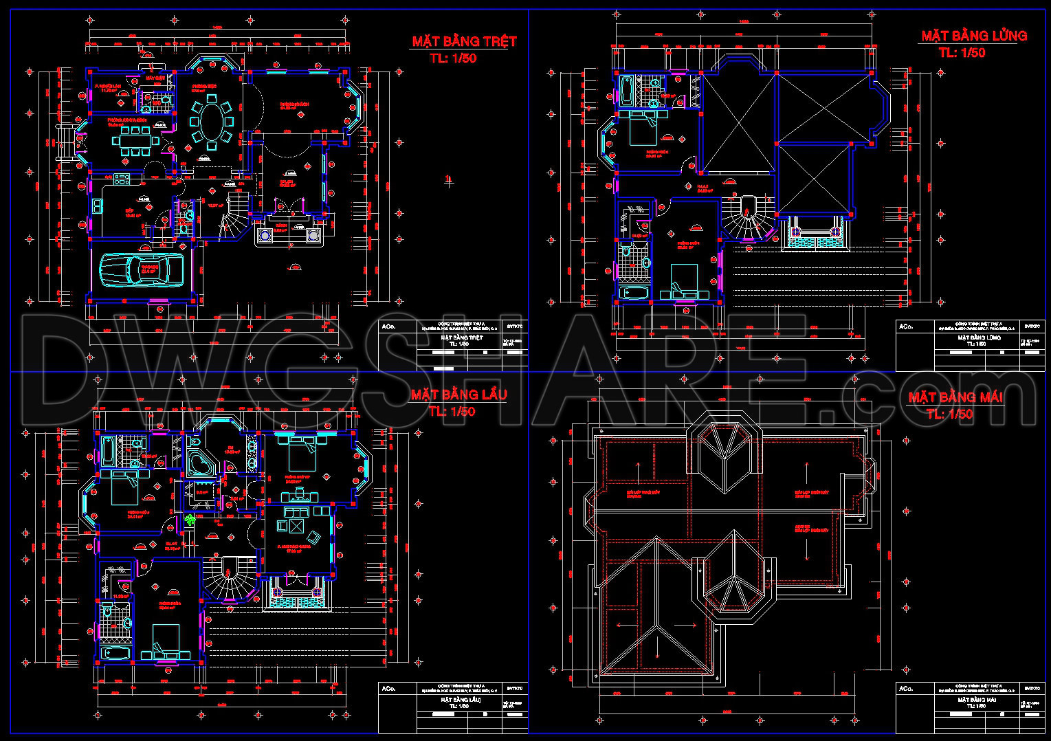 542. Neoclassical Villa 13 × 15 m – 3-Story House Plans DWG (3)