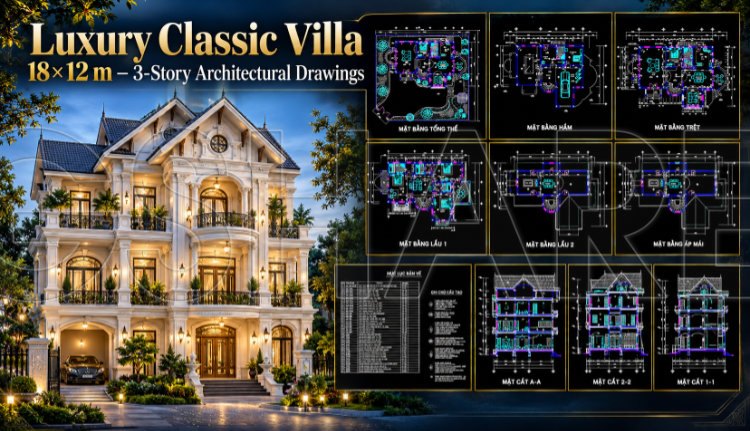 559. Luxury Classic Villa 18 × 12 m – 3-Story Architectural Drawings (1)