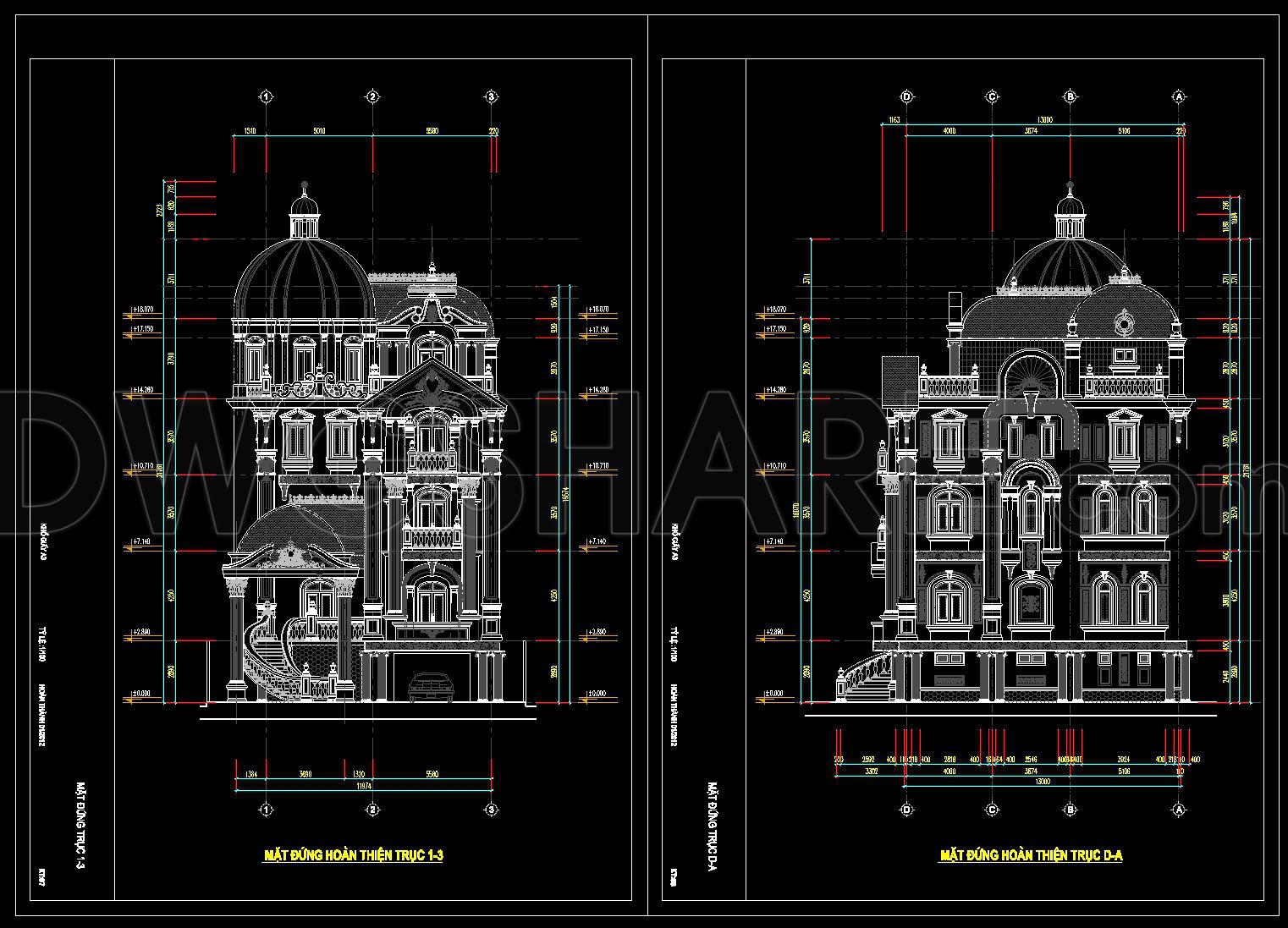 561. Classic Villa 13 × 11.9 m – 3-Story House Plans DWG (3)