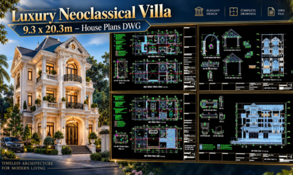 563. Neoclassical Villa 17.2 × 19.7 m – 2-Story House Plans DWG