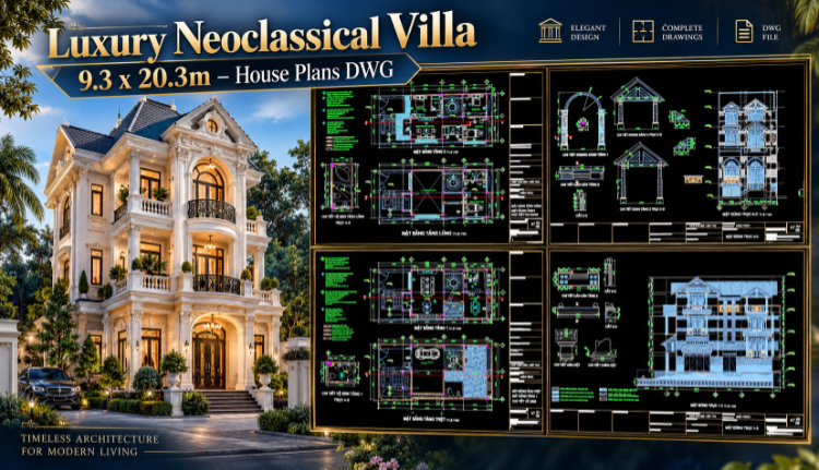 562. Luxury Neoclassical Villa 9.3 X 20.3m – House Plans Dwg (1)
