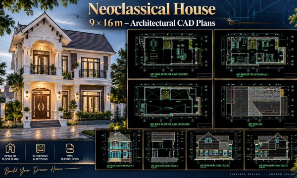 564. Neoclassical House 9 × 16 m – Architectural CAD Plans