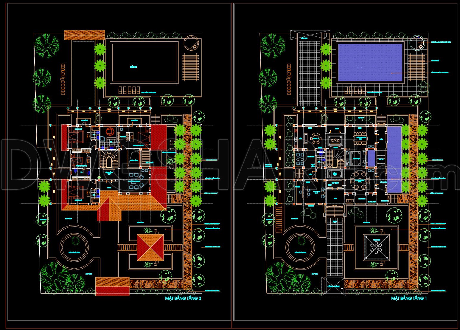 581. 2-Story Luxury Villa Floor Plans with Swimming Pool & Landscape (2)