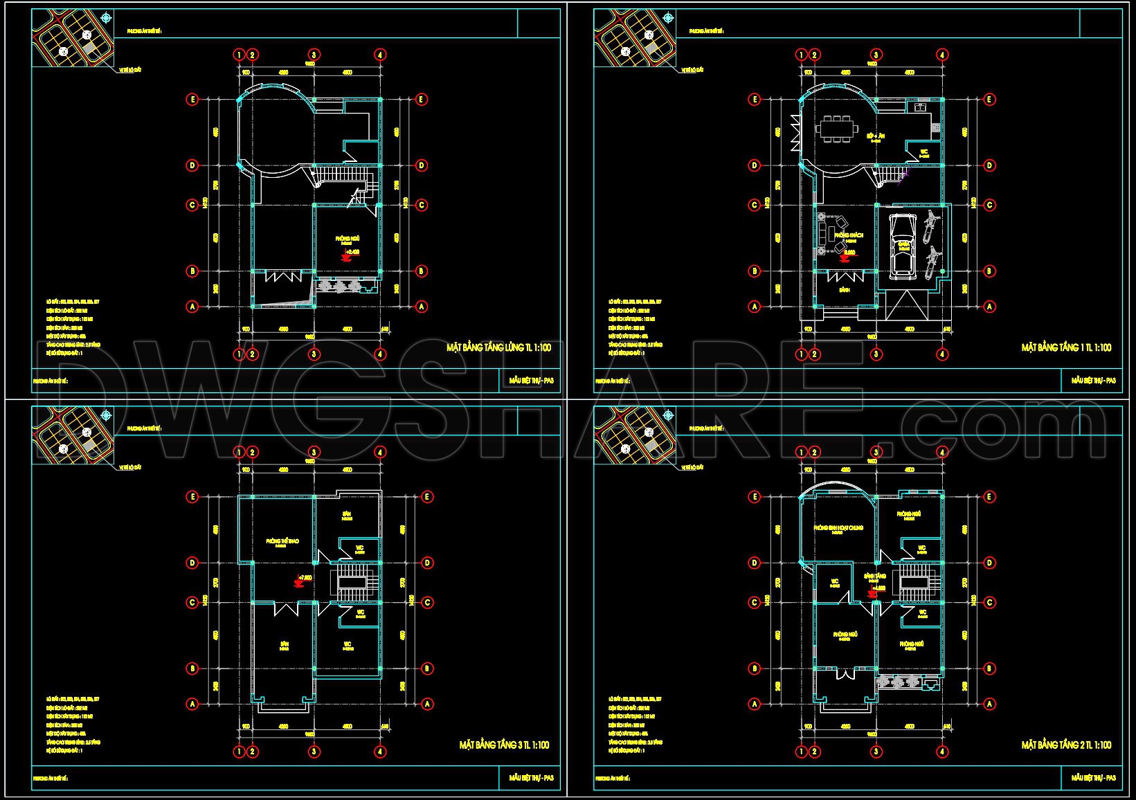 582. 3-Story Narrow Townhouse Plans – Floor Plans & CAD Drawings (2)