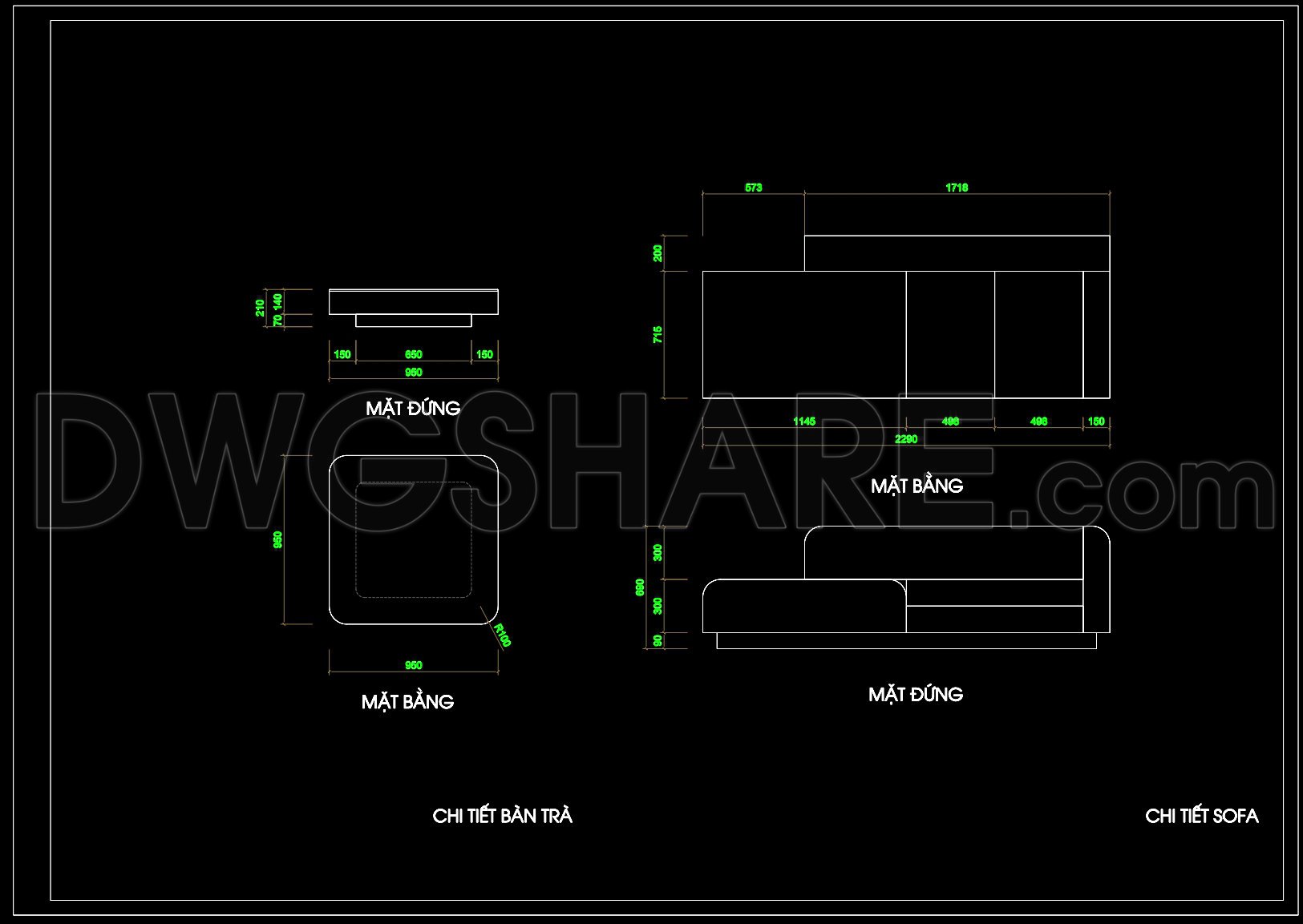 146. Modern Sofa & Coffee Table CAD Drawing DWG – Detailed Furniture Plans (2290 mm) (1)