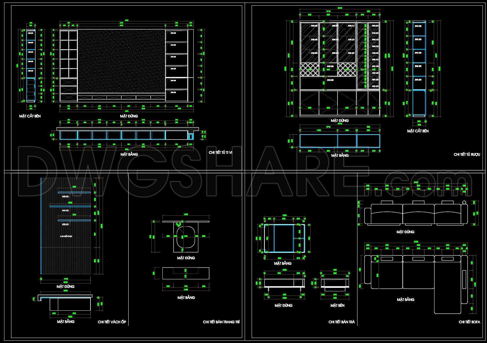 149. Modern Living Room Furniture CAD Drawing DWG – TV Cabinet, Wine Cabinet, Sofa & Coffee Table (1)