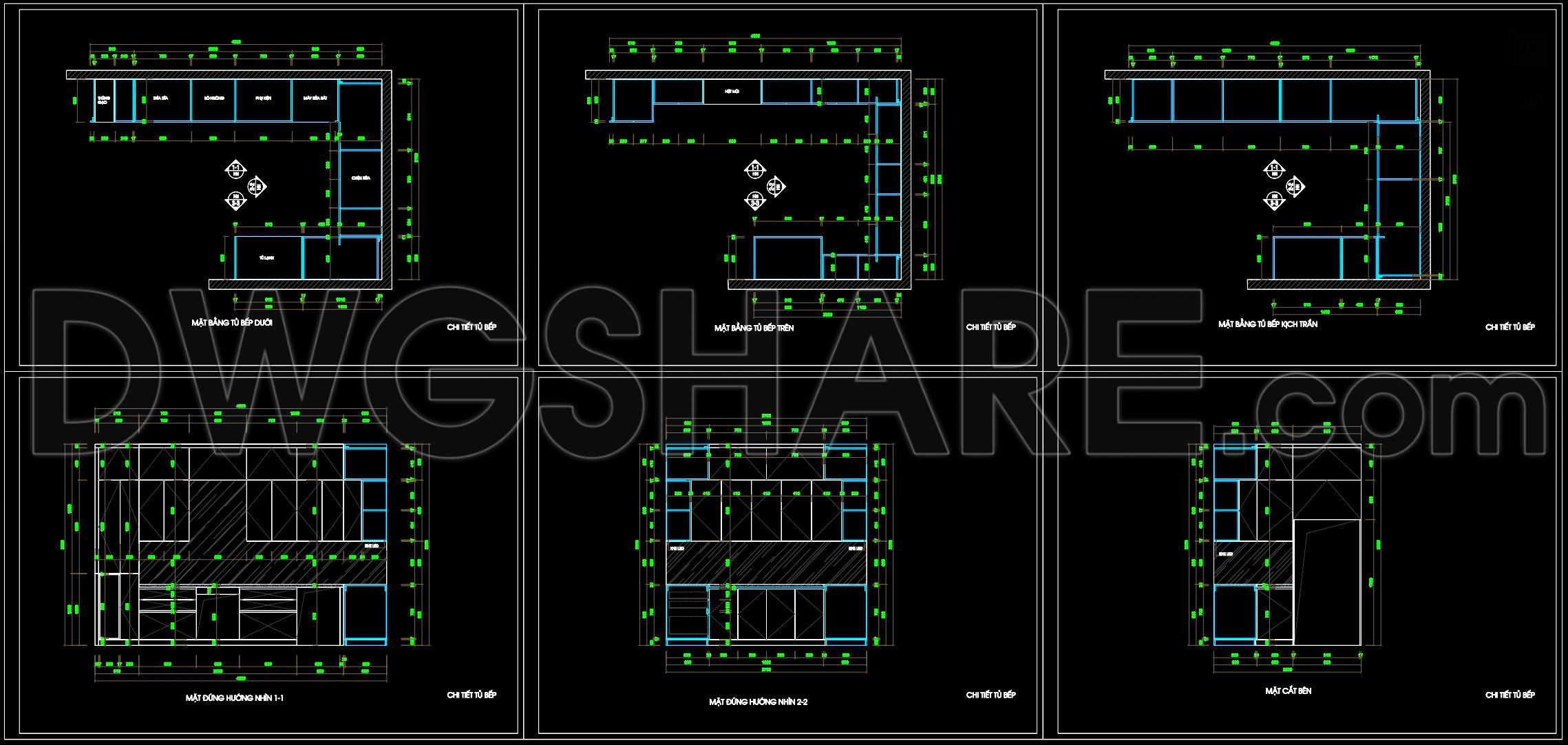 285. Modern Kitchen Cabinet CAD Drawings DWG – Upper & Lower Cabinets, Elevations and Sections (1)