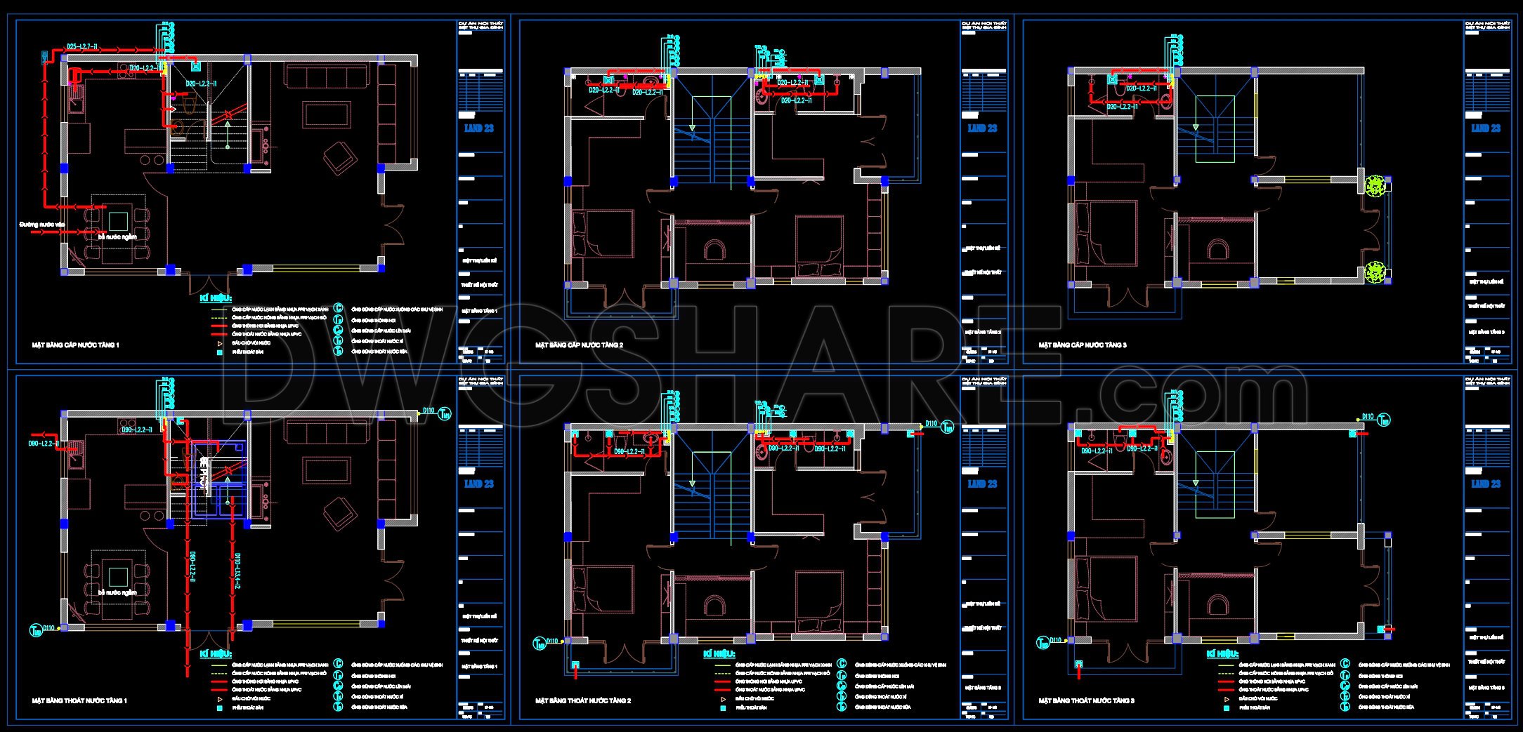 Landscape Drain Riser 287. 3-Story House Plumbing Plans – Water Supply, Drainage & Riser ...