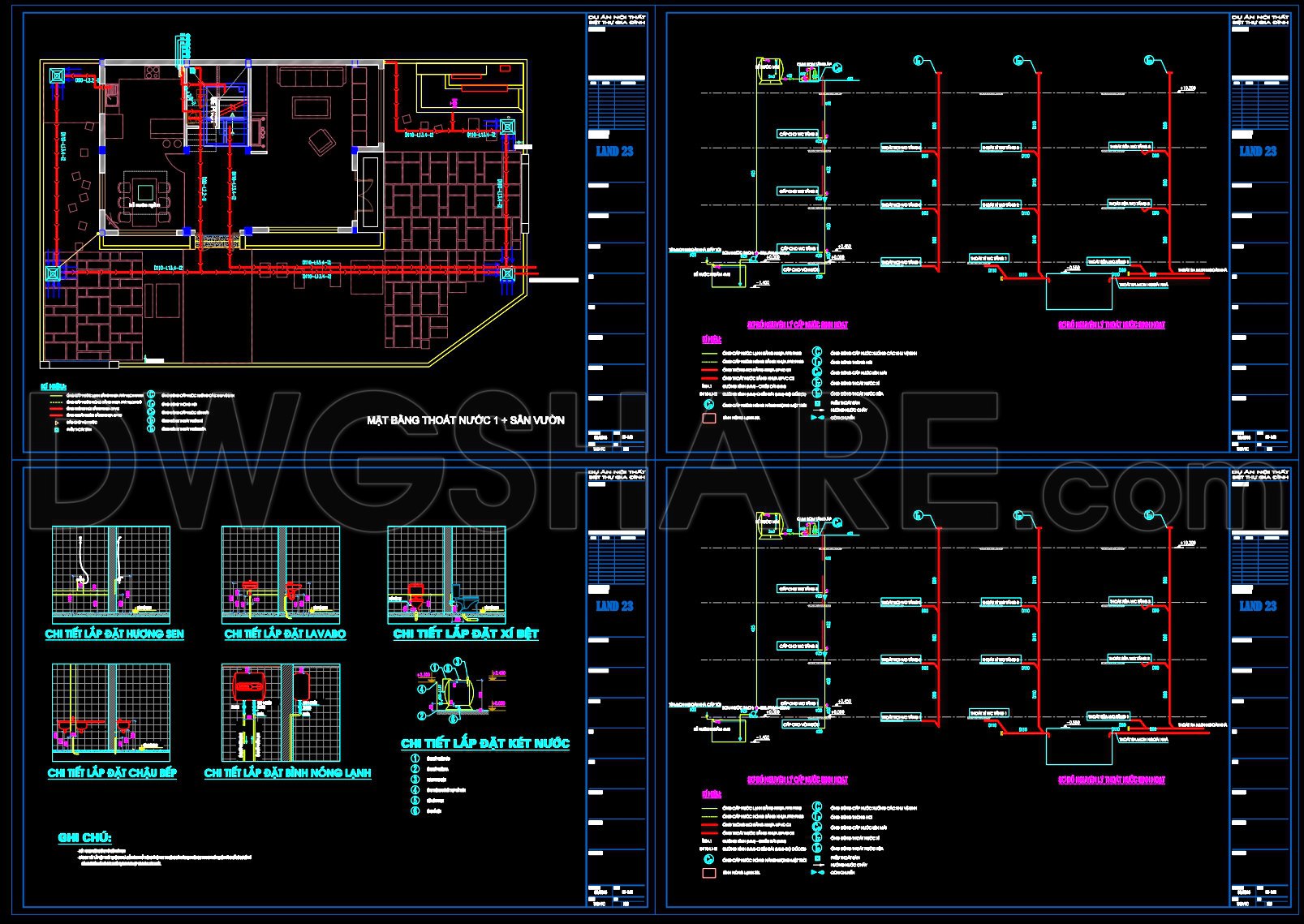 Landscape Drain Riser 287. 3-Story House Plumbing Plans – Water Supply, Drainage & Riser ...