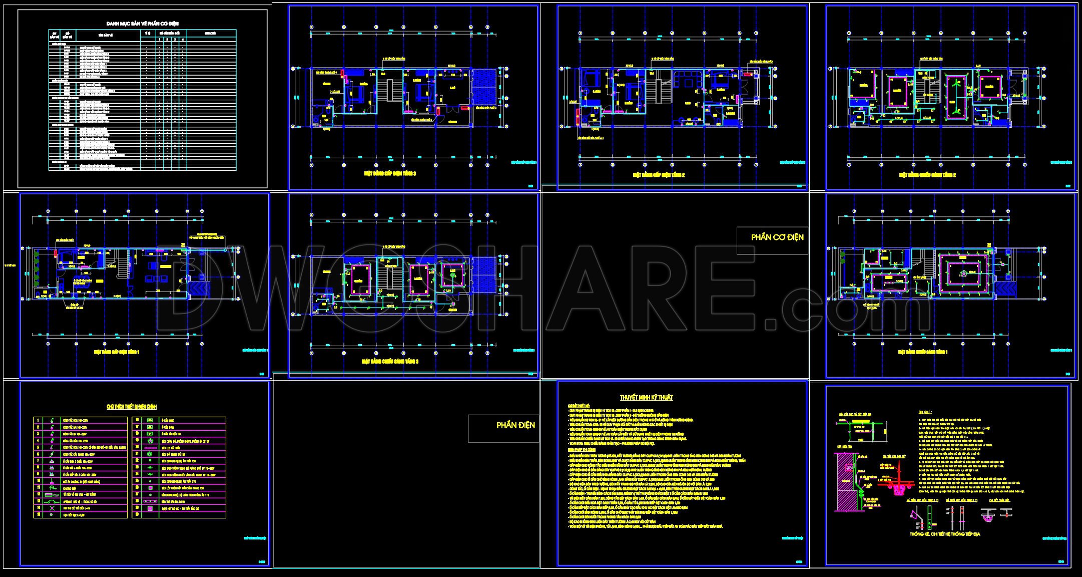 289. 3-Story House MEP Plans – Electrical, Lighting, Fire Protection, Telecom & Internet DWG (1)
