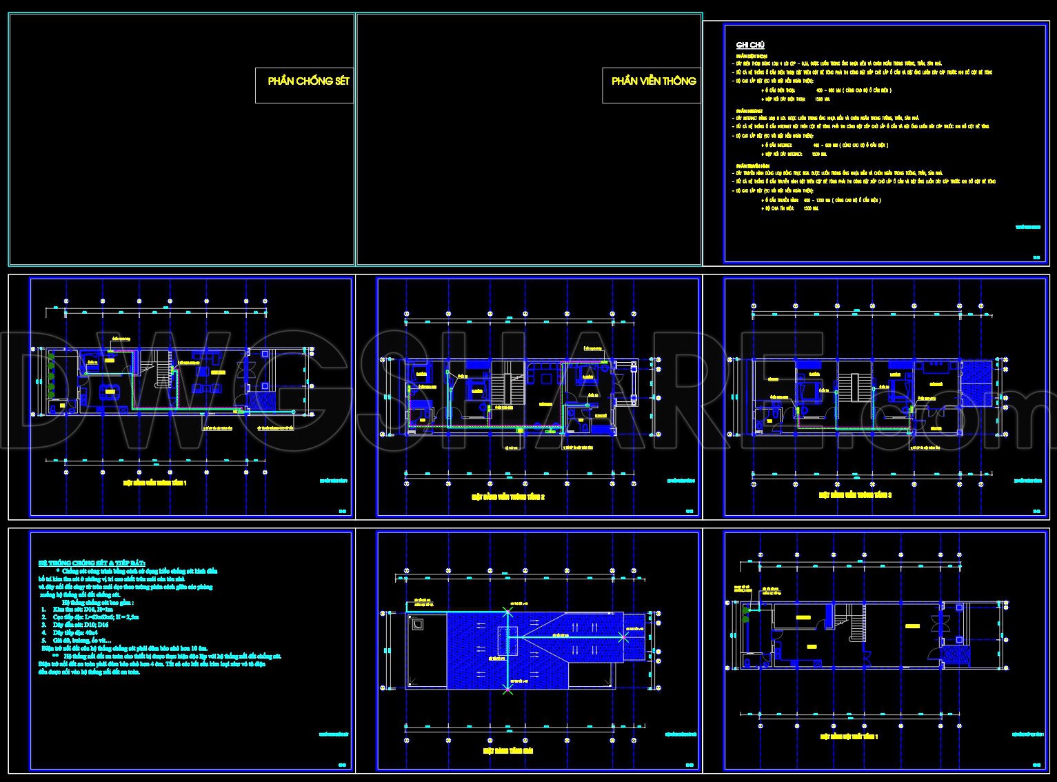 289. 3-Story House MEP Plans – Electrical, Lighting, Fire Protection, Telecom & Internet DWG (2)