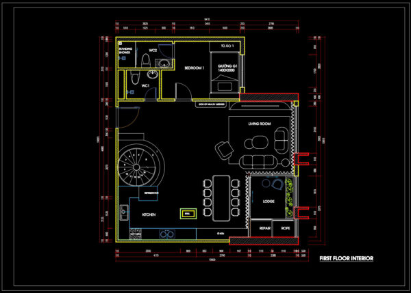 317. Living Room and Kitchen Interior Design Floor Plan DWG (3) - Free ...