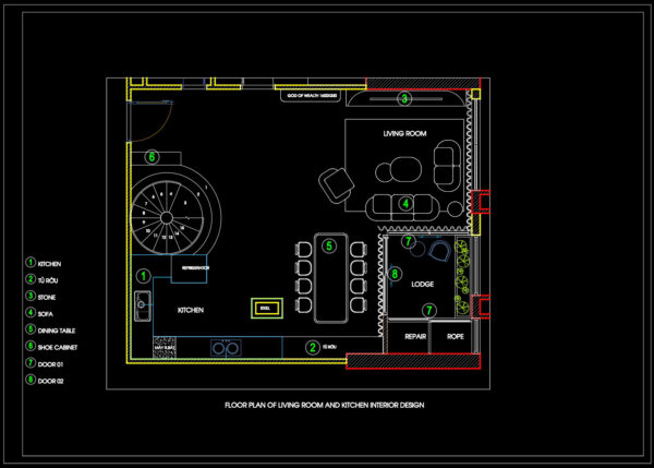 317. Living Room and Kitchen Interior Design Floor Plan DWG (1) - Free ...