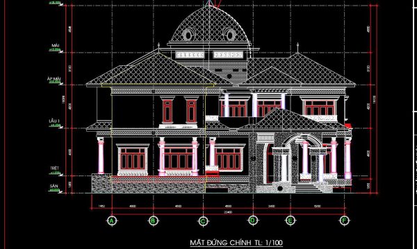 368.-classical-villa-elevation-cad-drawing-lightning-protection-system-design-1