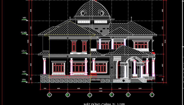 368.-classical-villa-elevation-cad-drawing-lightning-protection-system-design-1