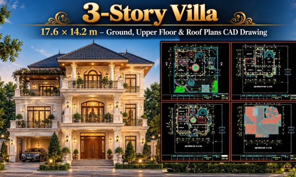 592.-3-story-villa-17.6-_-14.2-m-ground-upper-floor-roof-plans-cad-drawing-1