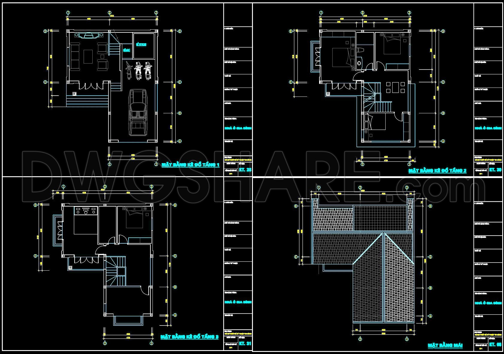 597. 3-Story Modern House 9.6 × 12 m – Floor Plans, Roof Plan & Elevations CAD Drawing (3)
