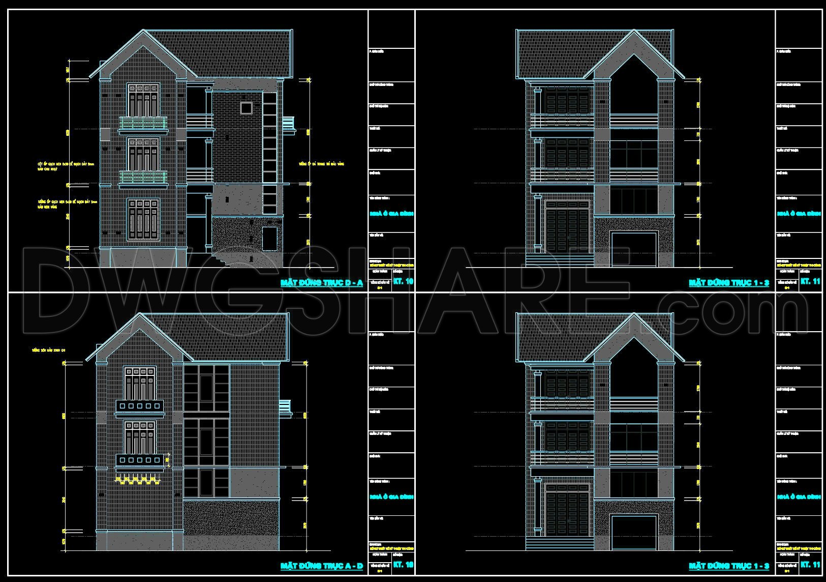 597. 3-Story Modern House 9.6 × 12 m – Floor Plans, Roof Plan & Elevations CAD Drawing (4)