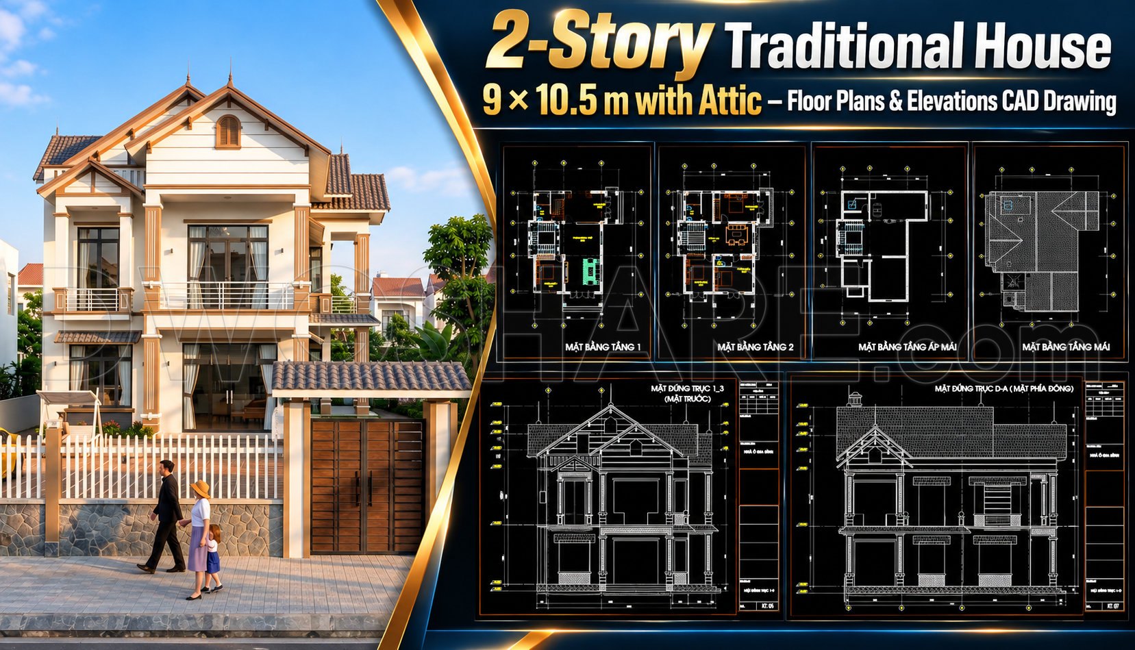 599. 2-Story Traditional House 9 × 10.5 m with Attic – Floor Plans ...