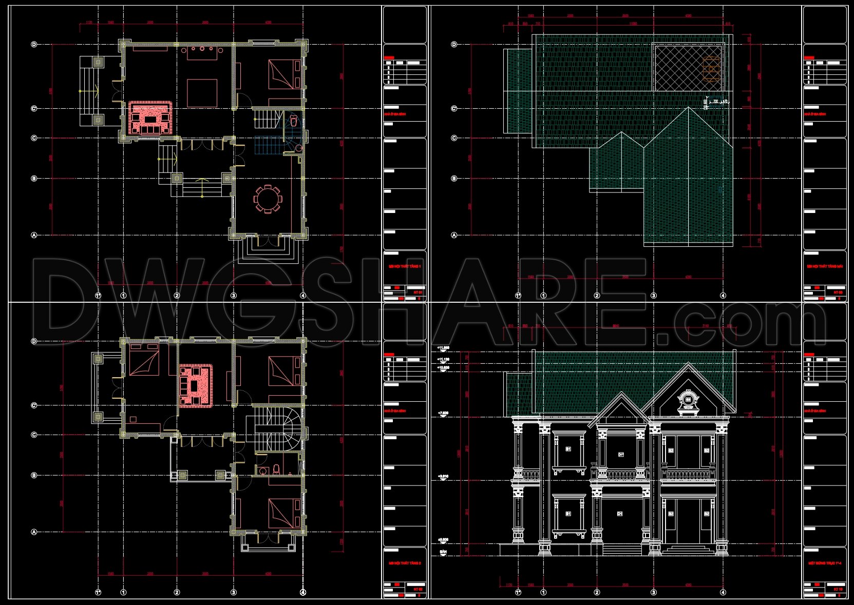 606. 3-Story Neoclassical House – Floor Plans & Elevation CAD Drawing (3)