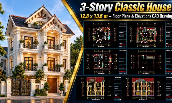 610.-3-story-classic-house-12.8-_-13.6-m-floor-plans-elevations-cad-drawing-1