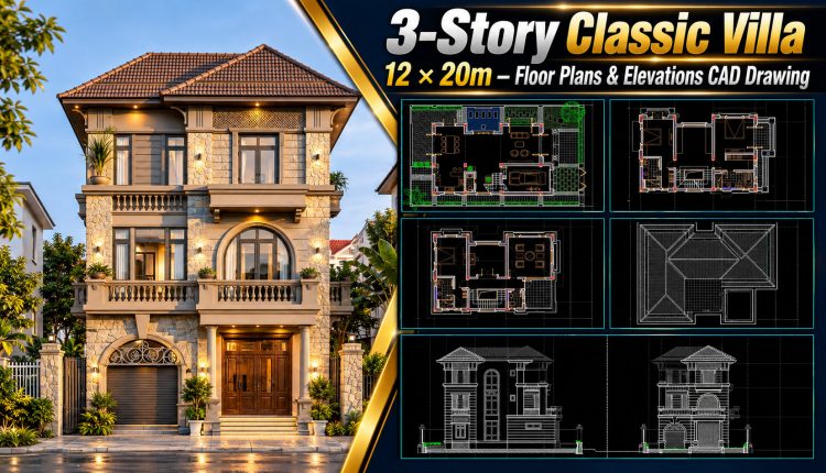611.-3-story-classic-villa-12-_-20m-floor-plans-elevations-cad-drawing-1