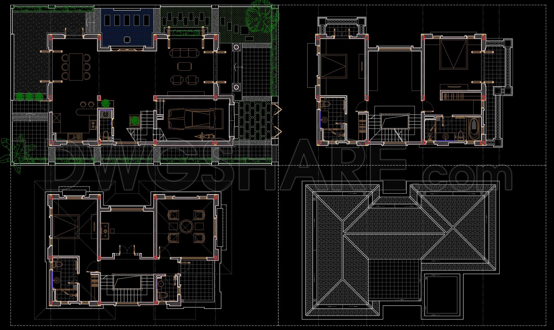 611. 3-Story Classic Villa 12 × 20m – Floor Plans & Elevations CAD Drawing (3)