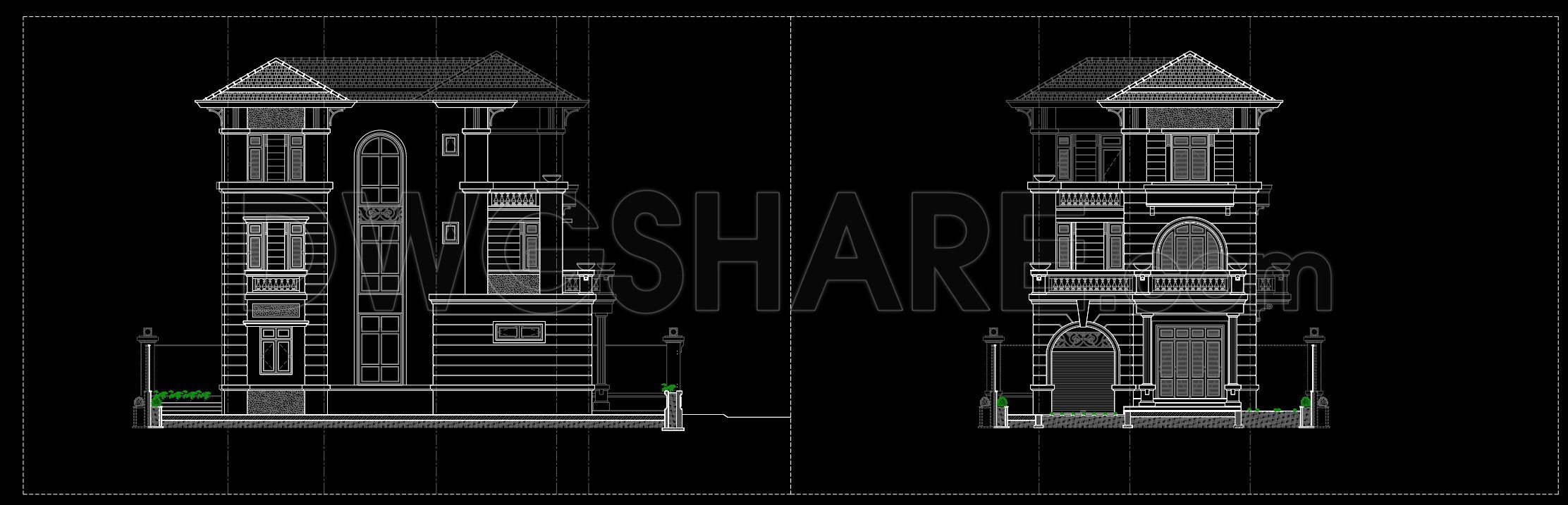 611. 3-Story Classic Villa 12 × 20m – Floor Plans & Elevations CAD Drawing (4)