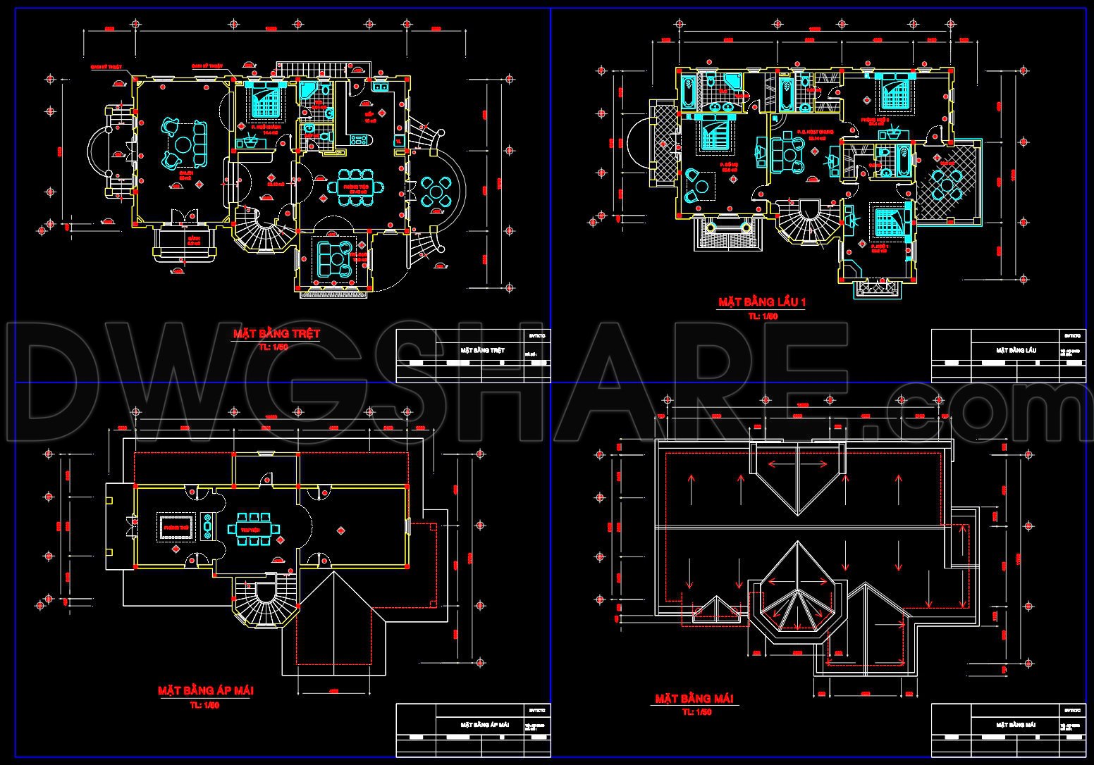 612. 3-Story Classic Villa 12 × 21m – Floor Plans & Elevations CAD Drawing (3)