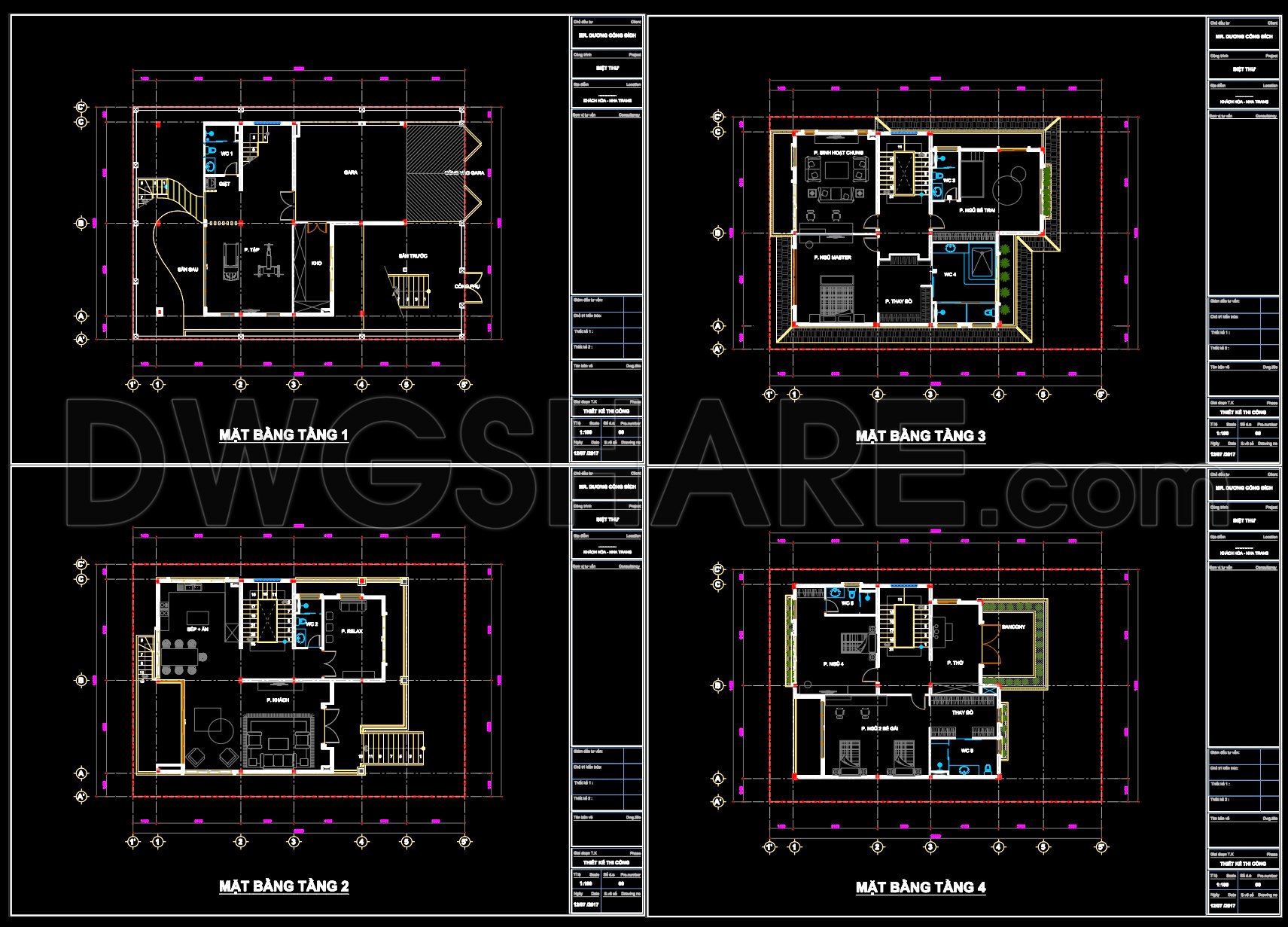 625. 3-Story Contemporary House 14 × 20 m – Floor Plans & Elevations CAD Drawing (3)