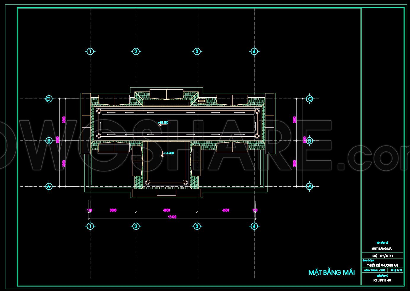631. Modern 3-Story Villa CAD Plans – 8 × 16.8 m Floor Plans and Roof Plan (3)