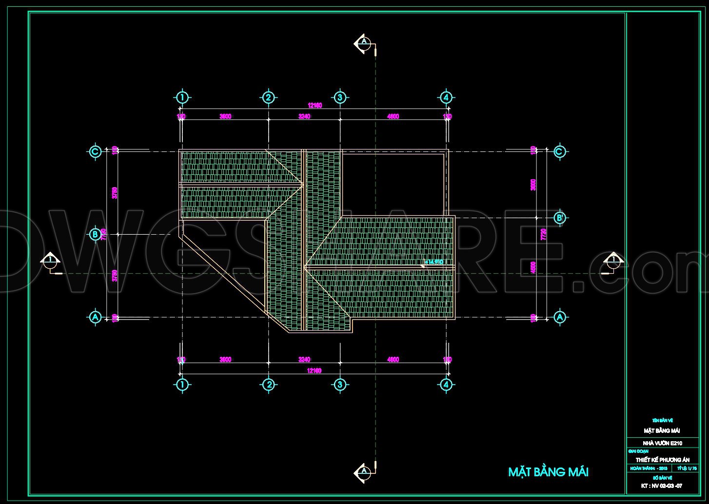 636. Modern 3-Story House CAD Plans – 12.6 × 7.7 m Floor Plans and Roof Layout (DWG) (3)