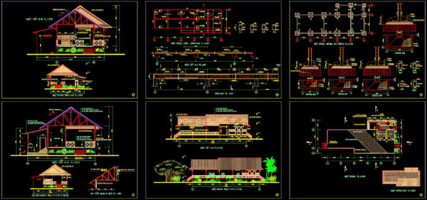 840. Free Download 1-Story Traditional Wooden House CAD Drawings – Full ...