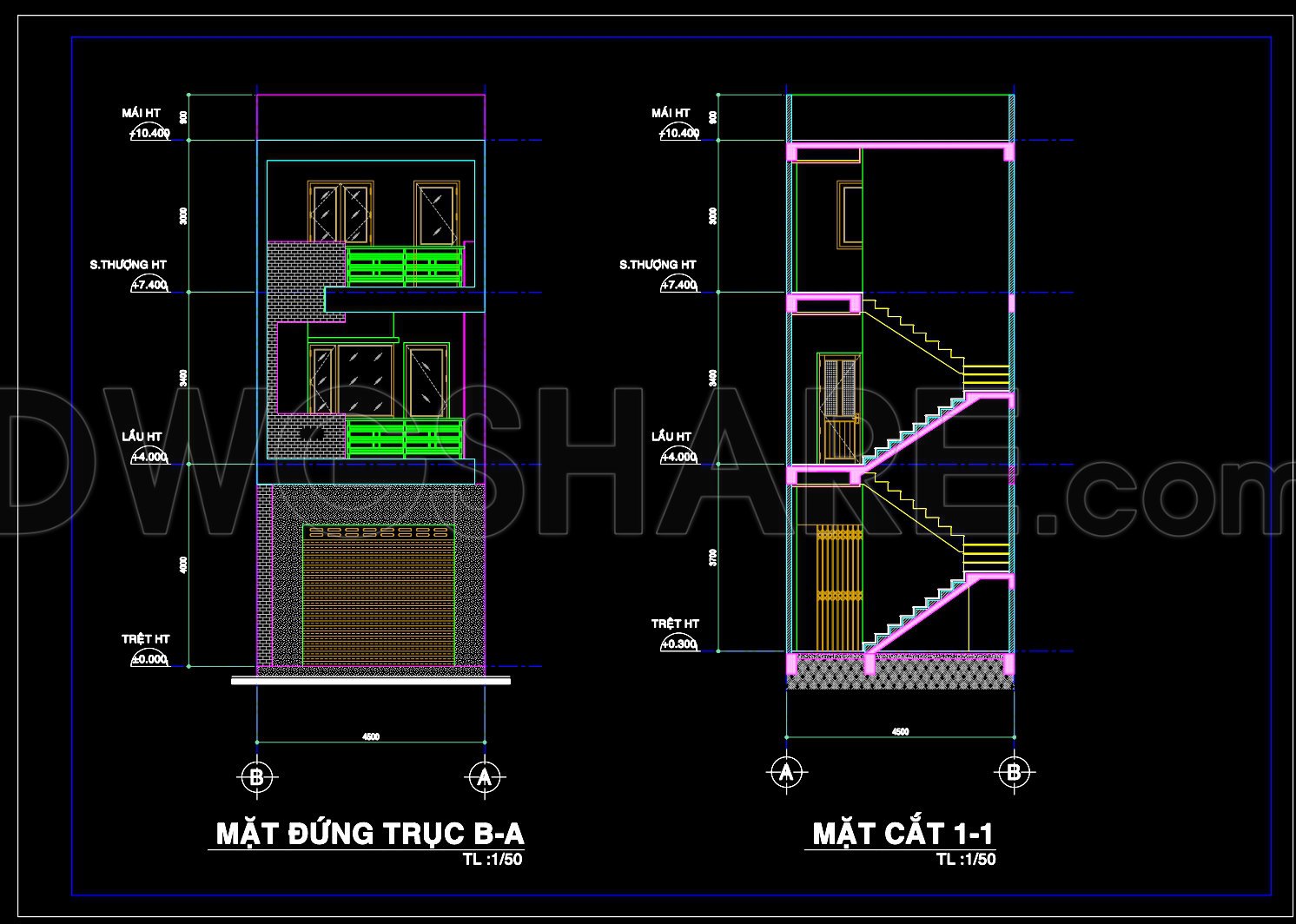 844. 4.5m × 10m Residential Building CAD Drawings – Floor Plans, Roof ...